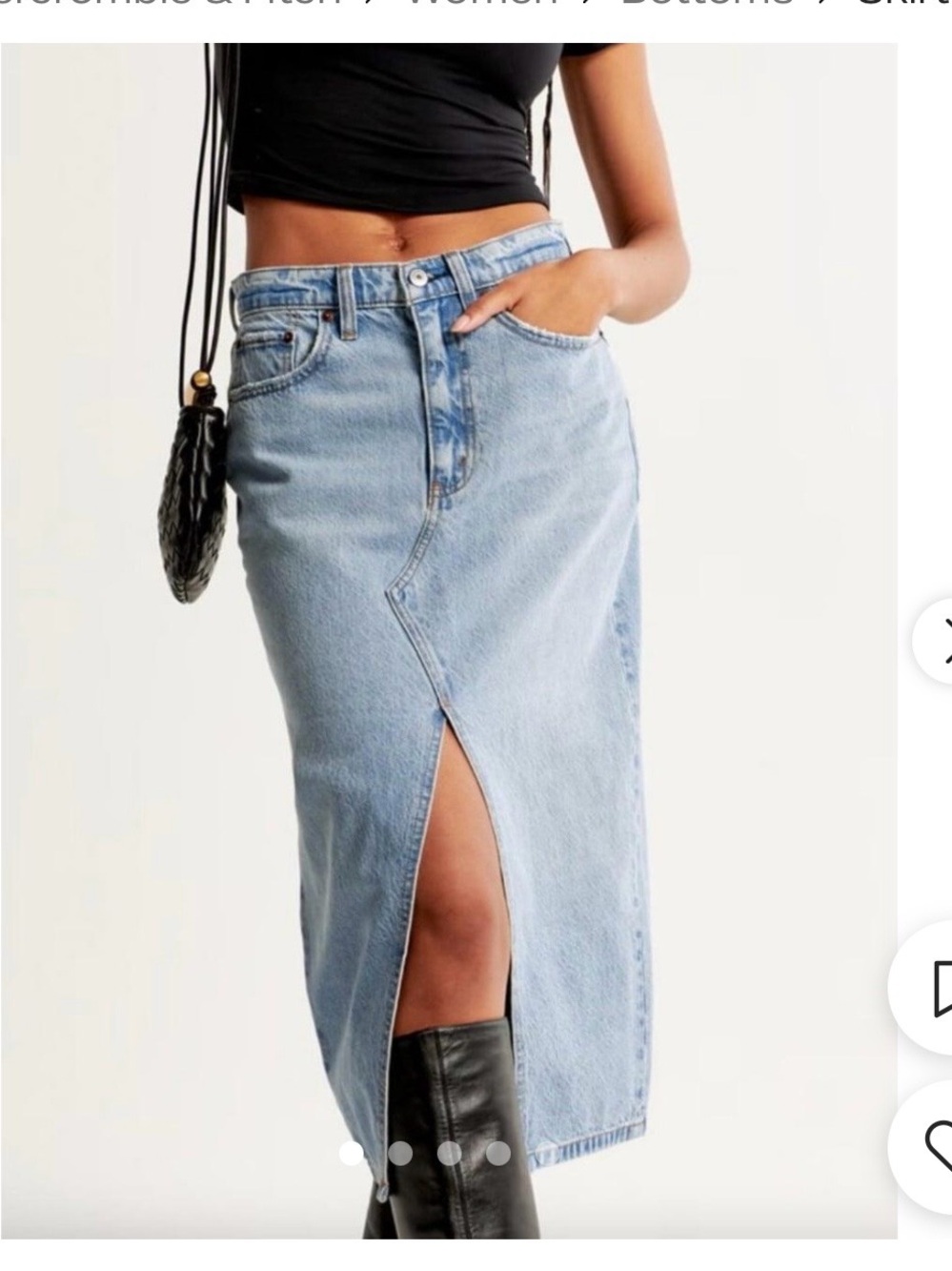 Abercrombie & Fitch Light Blue Denim Midi Skirt with Front Slit